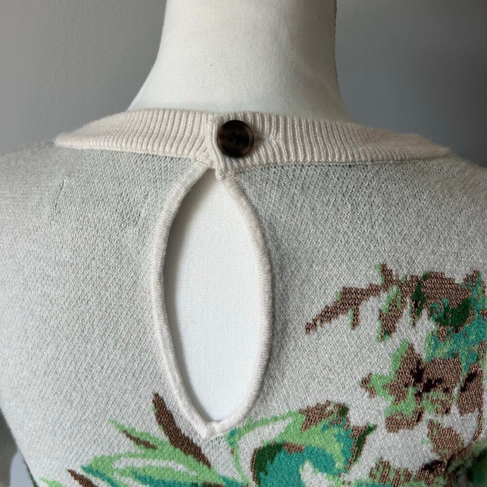 Maeve by Anthropologie Green Floral Keyhole Button Knit Blouse Top Boho Size S - Picture 6 of 9